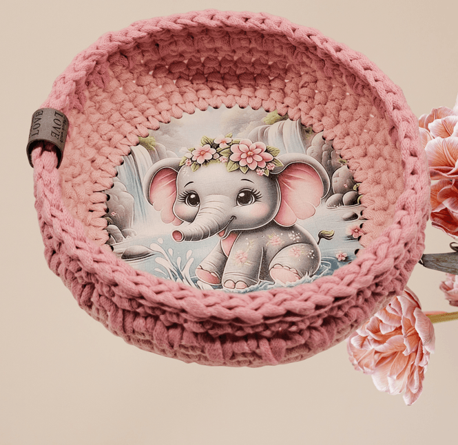 Hovedbilde Rosa kurv med elefant motvi